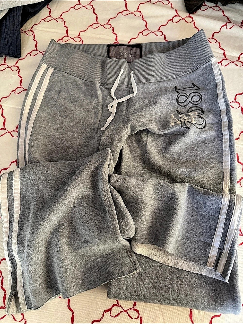 Abercrombie & Fitch Wide Leg Track fleece Pants Gray & White Large, READ CUTS